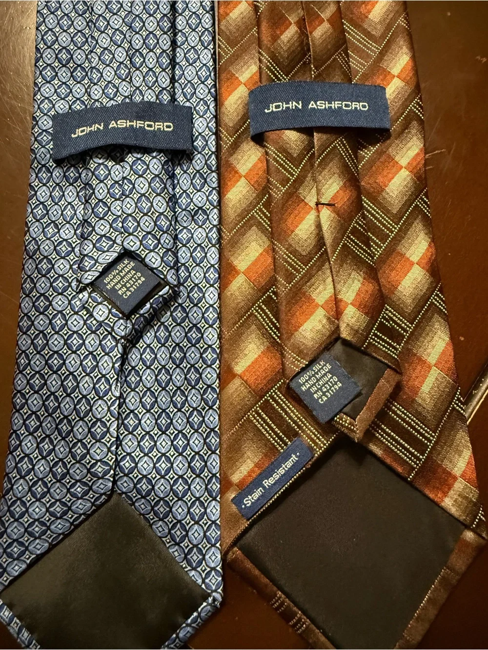 John Ashford Blue and Brown Patterned Silk Neckties
